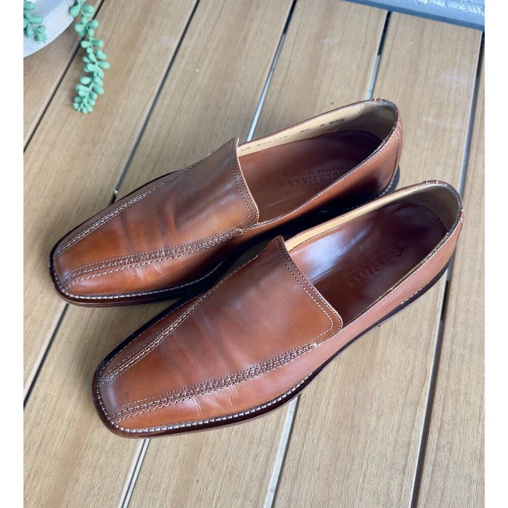 Cole Haan Men’s 8.5 M Brown Leather Square Toe Slip On Loafers Made Italy